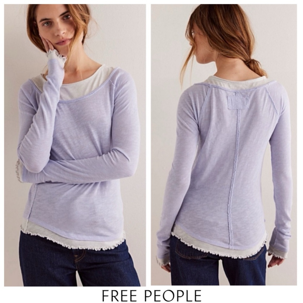 🚩NwT’s-$78 FREE PEOPLE Two’s A Charm Tee Shirt M Top Layered Look Lightweight M